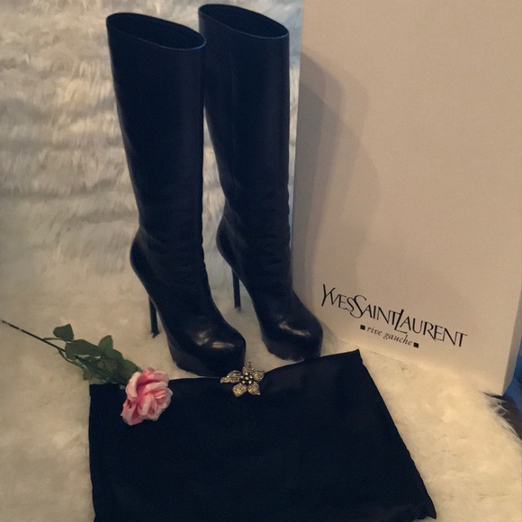 Yves Saint Laurent Black Knee High Platform Boots